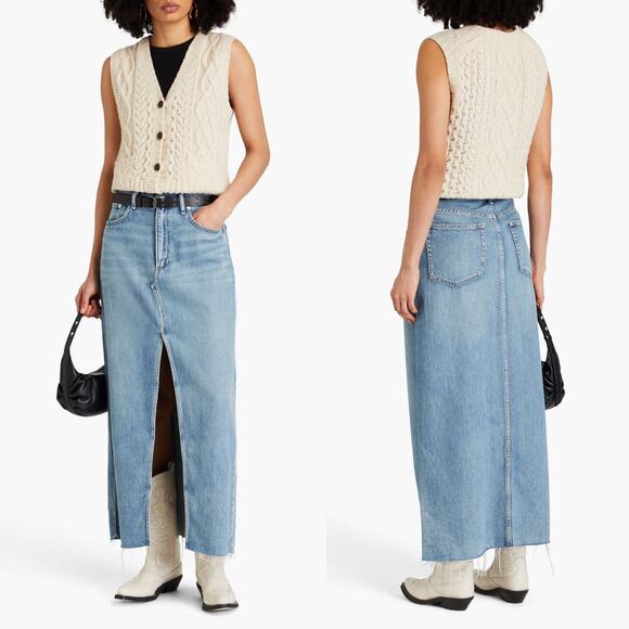 rag & bone Avery Featherweight Denim Maxi Skirt in Beverlys Raw Hem size 29 - Picture 16 of 16